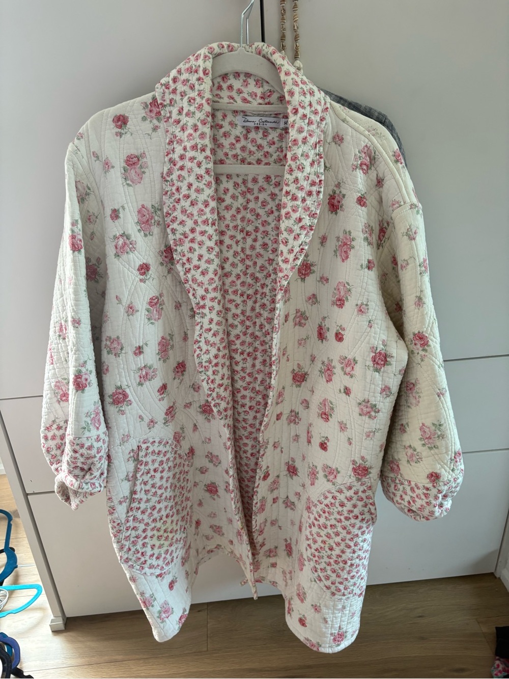 Quilted Floral Robe - Pink on Cream